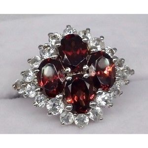 Chuck Clemency Garnet Quartz CZ Gemstone Ring STS 925 Sterling Silver Size 7